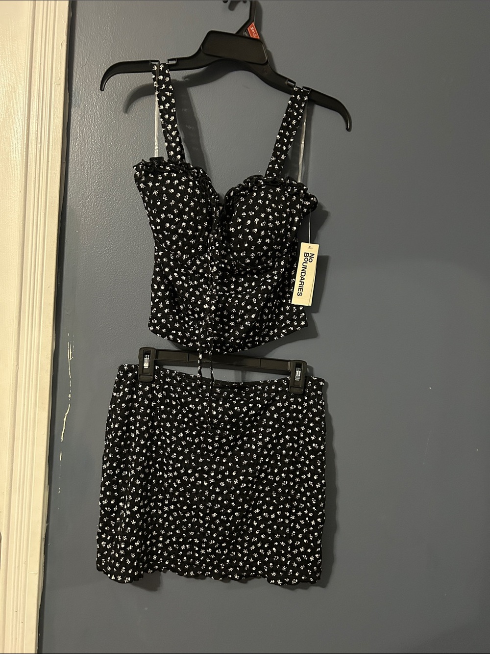 No Boundaries Black & White Floral Mini Skirt Set